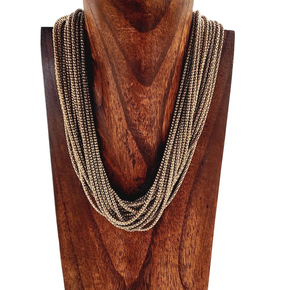 Unbranded Jewelry - Vintage 80s Antique Gold Multistrand Beaded Statement Necklace